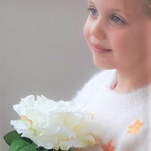 flower girl with large cream rose wand