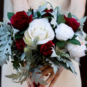 Red white and silver bouquet