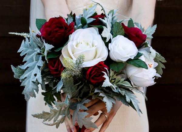 Red white and silver bouquet