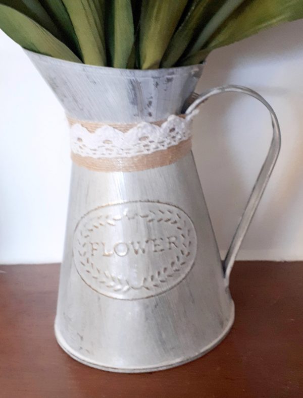 Image of Small Metal Jug with lace trim