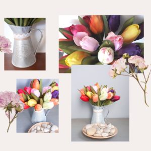 Collage of images of jug of tulips