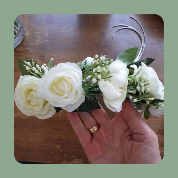 Close up of white rose crown