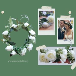 Collage of images pof white rose crown