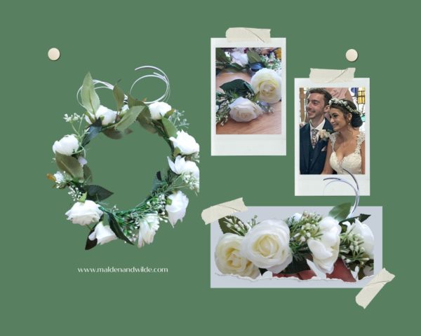 Collage of images pof white rose crown