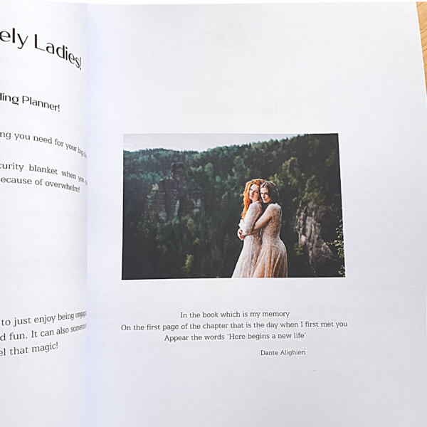 Page in the wedding planner for two brides