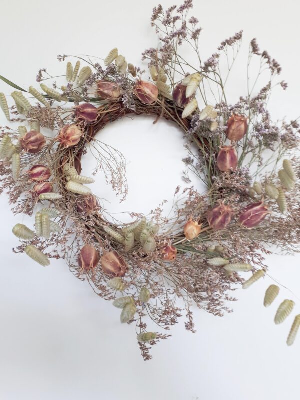 Dried flower and grasses wreath