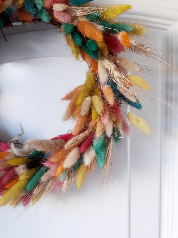 Image of right half of a rainbow dried wreath