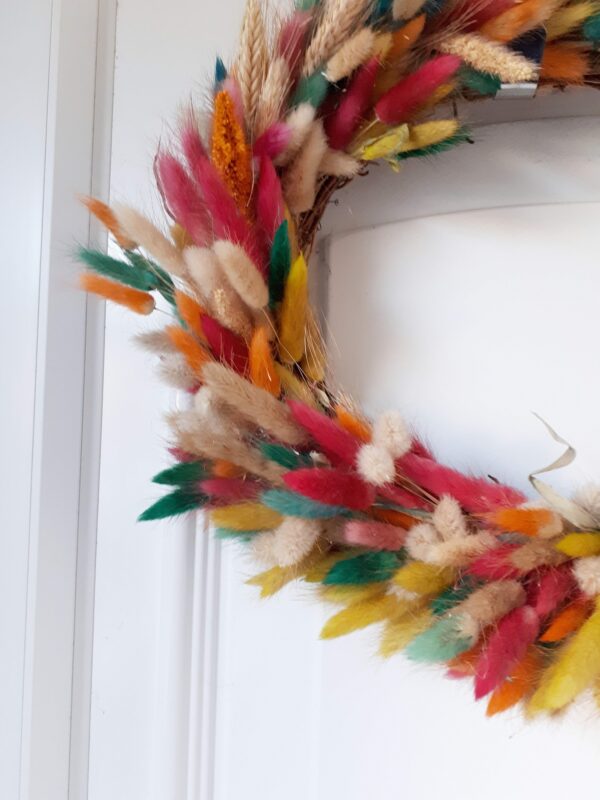 Image of left half of a rainbow dried wreath