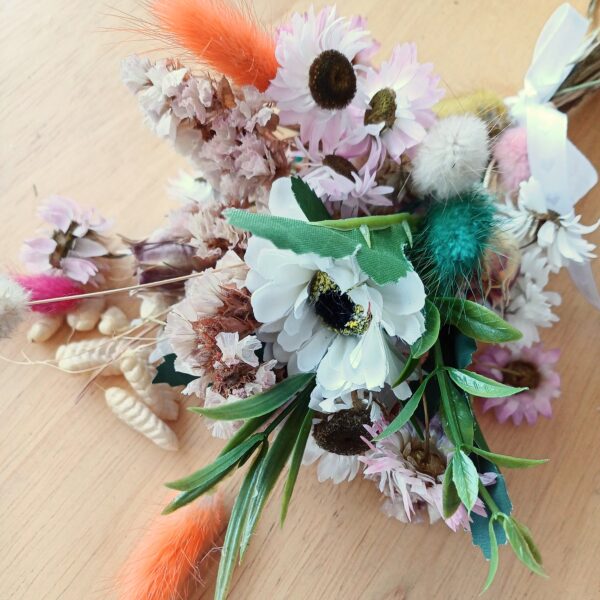 Posy of pink and white dried flowers and grasses