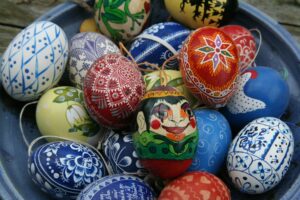 Collection of brifghtly painted eggs