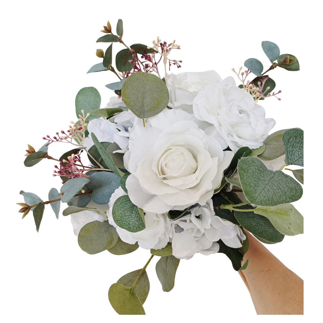Jor-dan_s bouquet Bridal bouquet with white roses and sage green foliage
